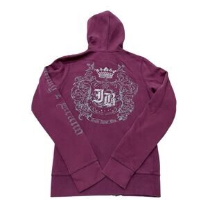Vintage Y2K Jimmy’z Women's M Full Zip Hoodie Embellished Print Jacket Burgundy